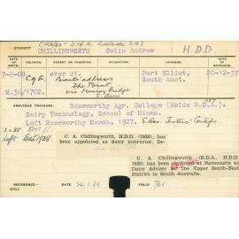 CHILLINGWORTH, Colin Andrew (Hawkesbury Diploma in Dairy (HDD))