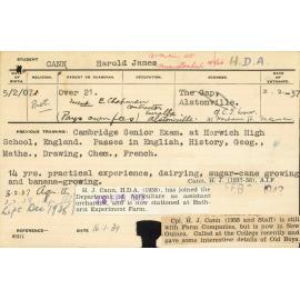 CANN, Harold James (Hawkesbury Diploma of Agriculture (HDA) (Honours Class II))