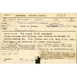 BROWNSEA, Albert Leslie (Hawkesbury Diploma in Dairy (HDD))