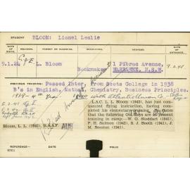 BLOOM, Lionel Leslie (Hawkesbury Diploma of Agriculture (HDA))