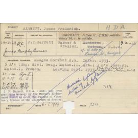 BARRETT, James Frederick (Hawkesbury Diploma of Agriculture (HDA))