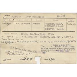 BARNIER, John Nicholson (Hawkesbury Diploma of Agriculture (HDA))