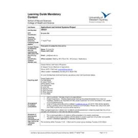 Learning Guide - Agricultural and Animal Systems Project (300531) - 2007