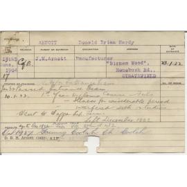 ARNOTT, Donald Brian Hardy (First Year Certificate - Agriculture)