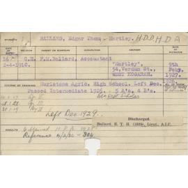 BALLARD, Edgar Thomas Hartley (Hawkesbury Diploma of Agriculture (HDA) & Hawkesbury Diploma in Dairying (HDD))