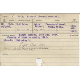 BATE, Richard Clement Percival (Certificate - Dairying 1)