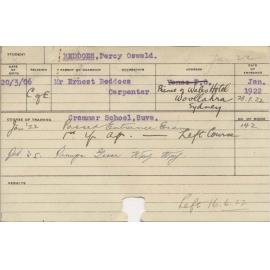 BEDDOES, Percy Oswald (Phillip) (Hawkesbury Diploma of Agriculture (HDA) (First Year Certificate))