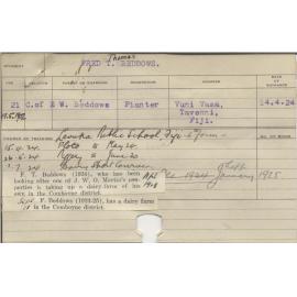 BEDDOWS, Fred Thomas (Certificate - Dairy, Short courses - Experimental Plots & Piggery)