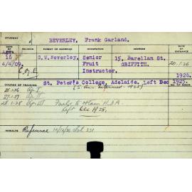 BEVERLEY, Frank Garland (Hawkesbury Diploma of Agriculture (HDA))