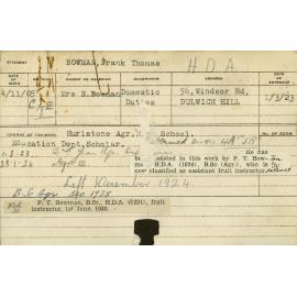 BOWMAN, Frank Thomas (Hawkesbury Diploma of Agriculture (HDA))