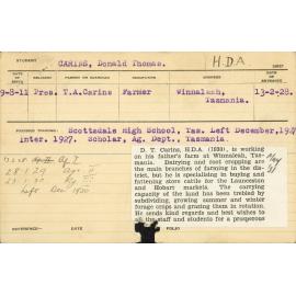CARINS, Donald Thomas (Hawkesbury Diploma of Agriculture (HDA) (Honours Class I))