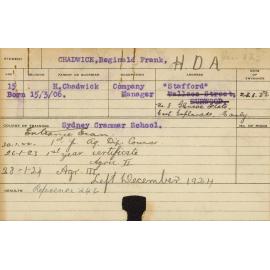 CHADWICK, Reginald Frank (Hawkesbury Diploma of Agriculture (HDA))