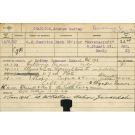 CHARLTON, Andrew Murray (Boy) (Special Course - Plots, Shops, Carpentry, Blacksmith & Saddler)