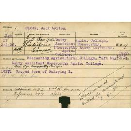 CLOSE, Jack Ayrton (Hawkesbury Diploma in Dairy (HDD) - Second class honours)