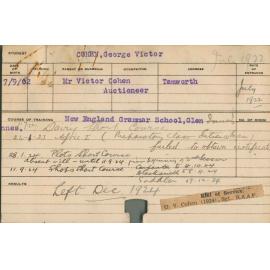 COHEN, George Victor (Short course - Dairy, Plots, Shops, Carpentry, Blacksmith & Saddlery)