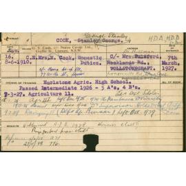 COOK, George Stanley (Hawkesbury Diploma of Agriculture (HDA) & Dairy)