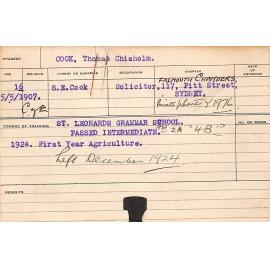 COOK, Thomas Chisholm (Hawkesbury Diploma of Agriculture (HDA))