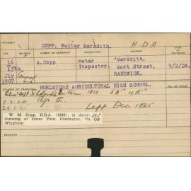 COPP, Walter Meredith (Hawkesbury Diploma of Agriculture (HDA))