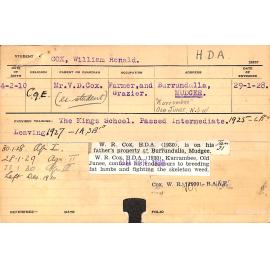 COX, William Ronald (Hawkesbury Diploma of Agriculture (HDA))