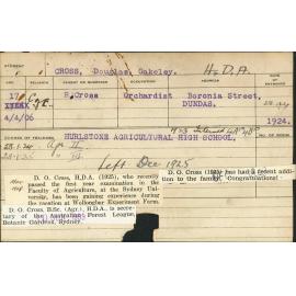 CROSS, Douglas Oakeley (Hawkesbury Diploma of Agriculture (HDA))