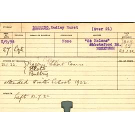 DEERING, Dudley Hurst (Short Course - Piggery and Plots and Poultry)