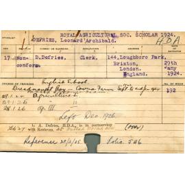 DEFRIES, Leonard Archibald (Hawkesbury Diploma of Agriculture (HDA))
