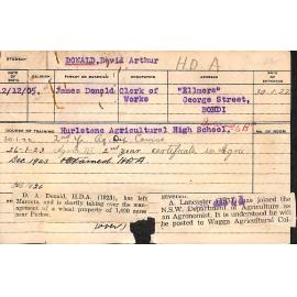 DONALD, David Arthur (Hawkesbury Diploma of Agriculture (HDA))
