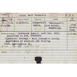 FINCH, Rolf Frederick (Hawkesbury Diploma of Agriculture (HDA))