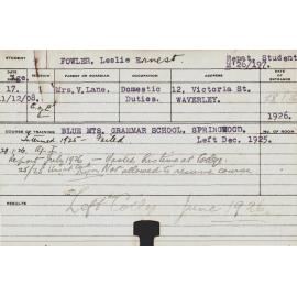 FOWLER, Leslie Ernest (Hawkesbury Diploma of Agriculture (HDA))