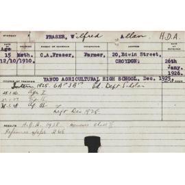 FRASER, Wilfred Allan (Hawkesbury Diploma of Agriculture (HDA) (Honours Class II))