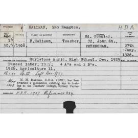 HALLMAN, Max Hampton (Hawkesbury Diploma of Agriculture (HDA))