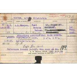 HINTON, Arthur Friendship (Hawkesbury Diploma of Agriculture (HDA))