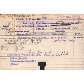 JOHNS, William Matthew (Hawkesbury Diploma of Agriculture (HDA))