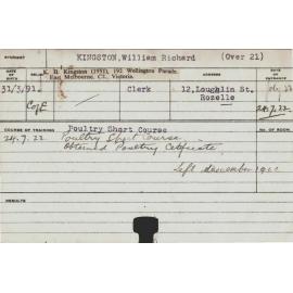 KINGSTON, William Richard (Short Course - Poultry)