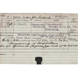 KORFF, Gordon John Frederick (Short Course - Dairy)