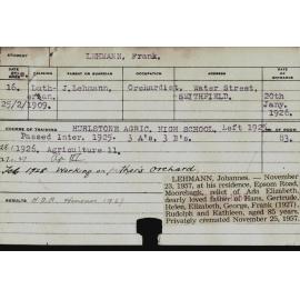 LEHMANN, Frank (Hawkesbury Diploma of Agriculture (HDA))