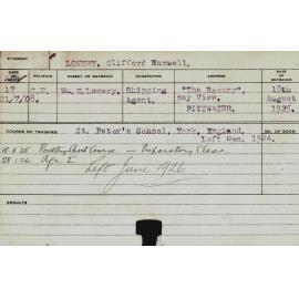 LOWERY, Clifford Maxwell (Short Course - Poultry/ Hawkesbury Diploma of Agriculture (HDA) - First Year Certificate only)