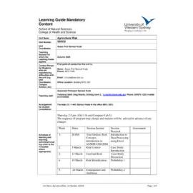 Learning Guide - Agricultural Risk (300532) - Autumn 2009
