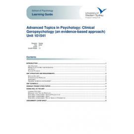 Learning Guide - Advanced Topics in Psychology: Clinical Geropsychology (an Evidence Based Approach) (101541) - Spring 2009