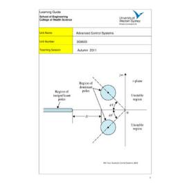 Learning Guide - Advanced Control Systems (300603) - Autumn 2011