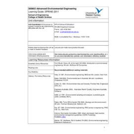 Learning Guide - Advanced Environmental Engineering (300602) - Spring 2011