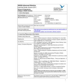 Learning Guide - Advanced Robotics (300599) - Autumn 2011