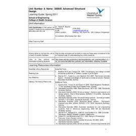 Learning Guide - Advanced Structural Design (300605) - Spring 2011