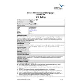 Learning Guide & Unit Outline - Japanese 101 (100085) - Autumn 2011