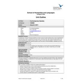 Learning Guide & Unit Outline - Contemporary Society (100960) - Autumn 2011
