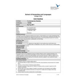 Learning Guide & Unit Outline - Contemporary Society (100960) - Spring 2011