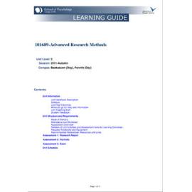 Learning Guide - Advanced Research Methods (101689) - Autumn 2011