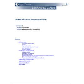 Learning Guide - Advanced Research Methods (101689) - Spring 2011