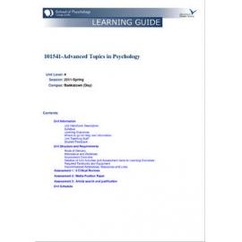 Learning Guide - Advanced Topics in Psychology (101541) - Spring 2011