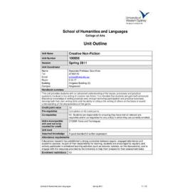 Learning Guide & Unit Outline - Creative Non-Fiction (100856) - Spring 2011
